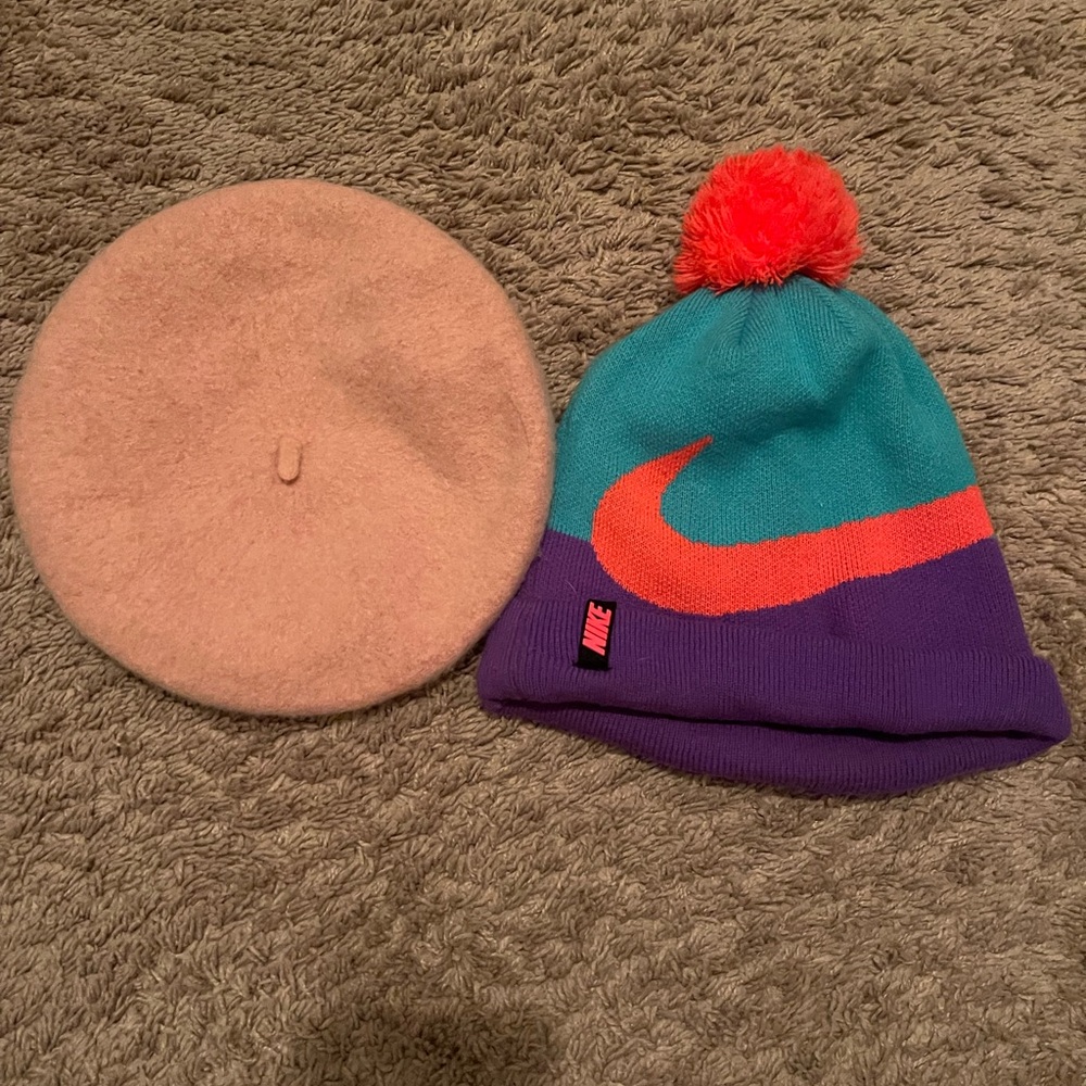 Nike Colorful Knit Beanie and Pink Beret